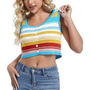Asplresolar Sleeveless Cropped Tank Tops for Women Cute Button Knitted Ribbed Sweater Vests Blouses Women's Summer Clothing