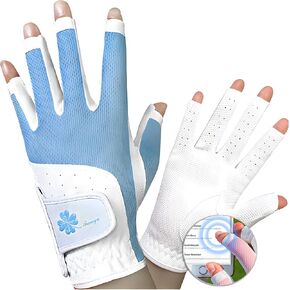 Ladies Golf Gloves with Open Finger for Women - PU+Fiber Material, Breathable Design, Elastic Mesh, Touchscreen & Slip-Resistant Palm, Magic Adjustable Strap, Perfect for Golfing （TYS-026）
