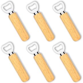 6 Pcs Beer Bottle Openers, Magnetic Bottle Cap Opener for Refrigerator, Stainless Steel Flat Bottle Opener with Wooden Handle, Engraving Blanks for Groomsmen Best Man Wedding Gifts