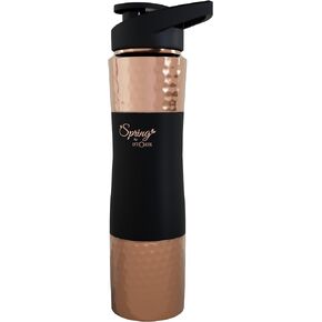 زجاجة مياه من النحاس النقي سبرينج مع غطاء قلاب علوي، طلاء مطاطي من السيليكون الفاخر (750 مل) أسود، عبوة من زجاجة واحدة (ذهبي أسود 750) in Kuwait