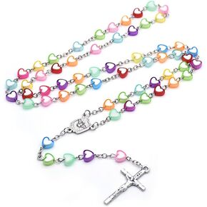Surakey Women Necklace Malachite Rosary Gemstone Beads Natural Miraculous Cross Black Necklace Catholic Crucifix Religious Prayer The First Communion and Baptism for Girl, Type 4