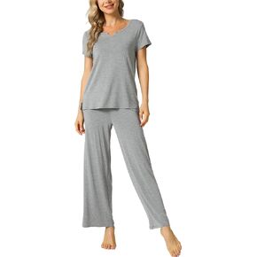 LazyCozy Womens Short Sleeve Pajama Sets - Viscose Made from Bamboo, 2 Piece Lounge Pj Set Sleepwear