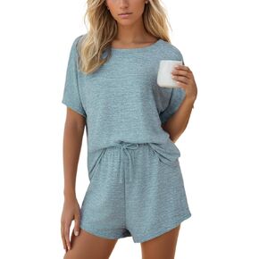 CUPSHE Short Sleeve Pajama Sets for Women Casual Crew Neck 2 Piece Lounge Sets
