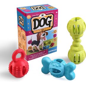 Colorful and Interactive Chew Toy for Small to Medium Dogs - Interactive Treat Dispensing for Extra Enjoyment, Supports Dental Health and Oral Hygiene 3 Pack