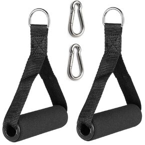 Pack of 2 Grip Exercise Handle for Resistance Bands, Replacement Fitness Equipment with 2 Carabiner Hooks Clips, Pull Down Workout Accessories for Home Gym Fitness, Triceps, Rope, Yoga Stretch