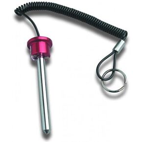 Pin, Tensile - MAGNETIC Universal Weight Stack Replacement SELECTOR KEY - 3/8" Dia | 4" to 4 1/2" Locking Space | DETENT Hitch PINS - RED Anodized Al. Knob w/ reinforced steel wire Laynard