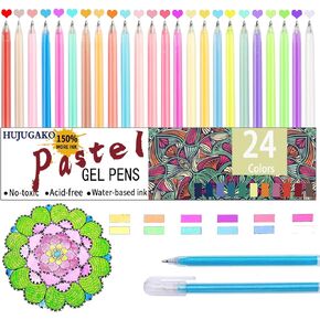 Pastel Gel Pens,24 Color Gel Pens Sets with 150% More Ink for Kids Adults Coloring Books Black Paper Drawing Doodling Crafts Scrapbooks Bullet Journaling