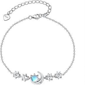 Moonstone Moon Bracelets for Women 925 Sterling Silver Crescent Moon Bracelets Moonstone Jewelry Gifts for Women