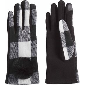 Mud Pie Buffalo Check Poof Womens Glove, One Size, White