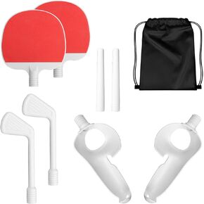 Geekria VR Sports Kit Compatible with Meta Quest 3, Dual Handle Attachment Extension Set, VR Game Suitable for Golf 5 EClub/Beat Saber/Walkabout Mini Golf, Golfing Game Extension Adapter (1 Set)