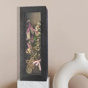 Shadow Box Frame 12.5" x 5" Solid Wood Display Case with Linen Background Deep Display Case for Wedding Bouquets, Medals, Knives, and Keepsakes Elegant Memory Display Case (Black)