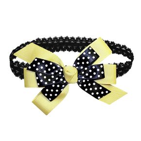 WD2U Baby Girls Black Dotted Grosgrain Boutique Hair Bow Stretch Headband (Sun Yellow)