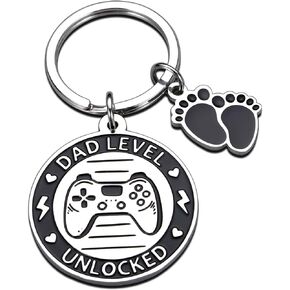New Expecting Dad, First Time Dad Gifts, Gifts for Fathers Day, Daddy to Be Footprint Keychain,Soon to Be Dad Gifts, Dad Level Unlocked Keychain, Pregnancy Announcement for Husband, Baby Shower Favors