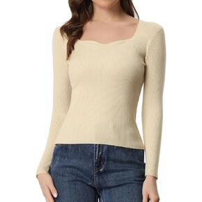 Allegra K Women's Casual Sweetheart Neck Sweater Long Sleeve Top Slim Fit Pullover Sweater