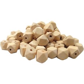 30pcs Natural Wood Geometric Hexagon Beads 14mm Maple Wood Polygon Ball Wooden Loose Spacer Beads for Crafts DIY Jewelry Making (30pcs)