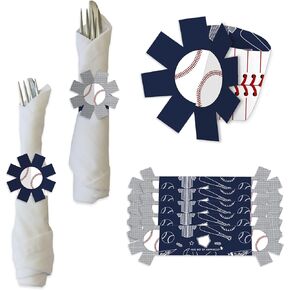 Big Dot of Happiness Batter Up - Baseball - Baby Shower or Birthday Party Paper Napkin Holder - Napkin Rings - Set of 24