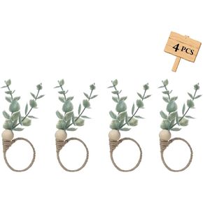 4PCS Napkin Rings Holder Eucalyptus Napkin Rings Farmhouse Napkins Rings Wood Beads Napkin Rings Boho Napkin Rings for Table Wedding Party Cloth Napkins