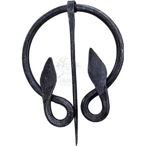 Vintage Brooch Black Iron Hand-Forged Double Leaf Brooch Medieval Viking Costume Accessory Viking Knotted Fibula Cloak Pin – Black