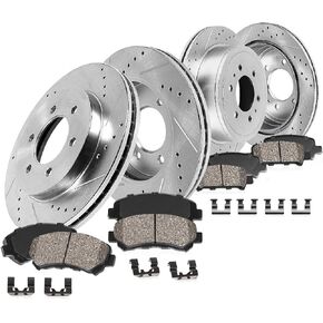Callahan Brake Kit for Chevy GMC Silverado Suburban Sierra Yukon XL 1500 Tahoe Escalade ESV EXT Replacement Drilled Slotted Brakes Rotor Ceramic Brake Pads: 12'' Front and 12.99'' Rear Rotors