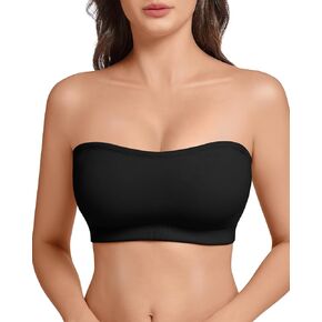 Strapless Bra for Women Padded Bandeau Bra Seamless Tube Top Bra Non-Slip Bandeau Top with Hook and Eye Closure