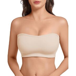 Strapless Bra for Women Padded Bandeau Bra Seamless Tube Top Bra Non-Slip Bandeau Top with Hook and Eye Closure