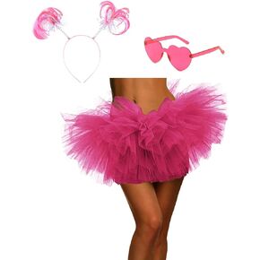 Tutu Skirt 5 Layered with Heart Sunglasses and Headband Tutus Tulle Ballet Tutu Skirts for Women & Girls Party Dance Dress