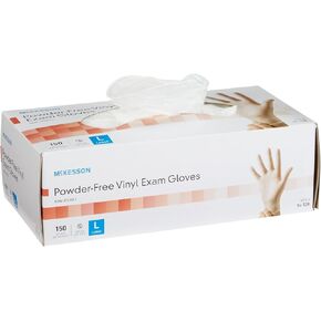 McKesson Powder-Free, Vinyl Exam Gloves, Non-Sterile, Large, 150 Count, 10 Boxes, 1500 Total