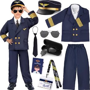 Latocos Pilot Aviator Costume for Kids Boys Ages 3-12 Airline Captain Uniform Career Day Dress Up Birthday Halloween Cosplay