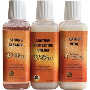 Leather Master Strong Leather Care Bundle - 250 ml Exceptional Leather Care Stain Remover, Protector and Polish Kit. Made to Clean Leather Accessories, Auto Detailing, Furniture, Handbags and Shoes