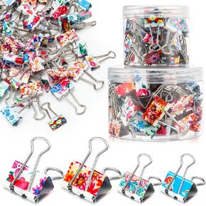 88 Pcs Binder Clips Floral Binder Clips Binder Paper Clips Colored Binder Clips Large Binder Clips Office Supplies Metal Clips with Box for Office, School, Home Use, 0.75 Inch, 0.98 Inch