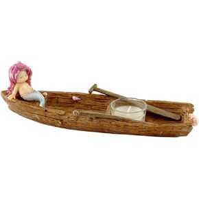 Top Collection Adorable Little Mermaid on Boat Incense & T-Light Candle Holder, 10.5"