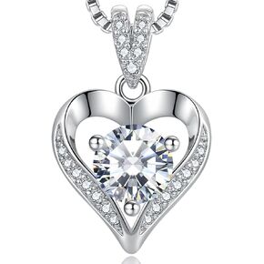 KRZ Moissanite Heart Necklaces for Women I Love You Jewelry Sterling Silver Birthday Gifts for Women Wife Anniversary Necklace for Girlfriend Mom Daughters Present on Christmas Valentines Mothers Day