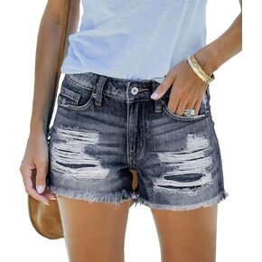 MINGALONDON Women's Denim Shorts Mid Waist Ripped Distressed