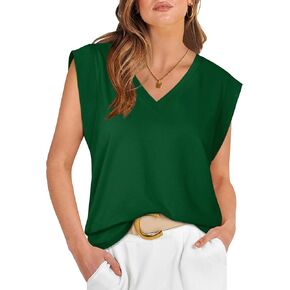 WIHOLL Womens Cap Sleeve Tops Summer V Neck Tank Basic Tee Shirts 2024 Fashion Casual Loose Fit