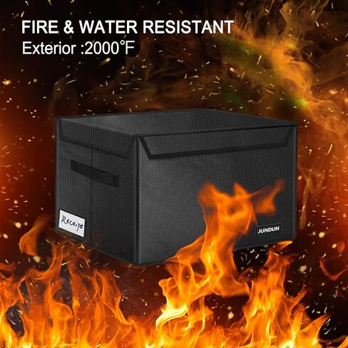 صندوق ملفات، صندوق منظم لتخزين الملفات مقاوم للحريق مع غطاء، صندوق تخزين ملفات قابل للطي مع مقبض، خزانة صندوق تخزين آمنة محمولة لمجلد تعليق قانوني بحجم الحروف، أسود in Kuwait