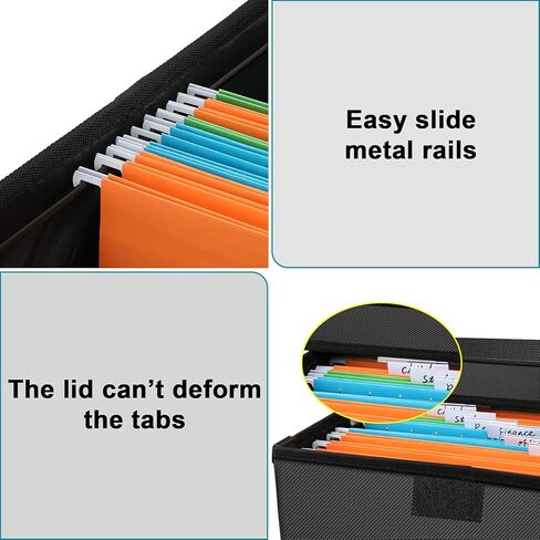 صندوق ملفات، صندوق منظم لتخزين الملفات مقاوم للحريق مع غطاء، صندوق تخزين ملفات قابل للطي مع مقبض، خزانة صندوق تخزين آمنة محمولة لمجلد تعليق قانوني بحجم الحروف، أسود in Kuwait