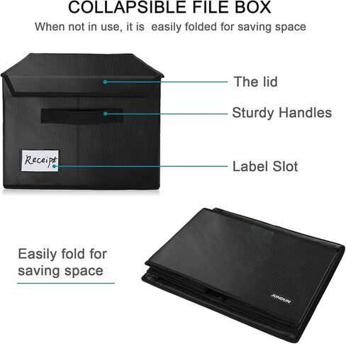 صندوق ملفات، صندوق منظم لتخزين الملفات مقاوم للحريق مع غطاء، صندوق تخزين ملفات قابل للطي مع مقبض، خزانة صندوق تخزين آمنة محمولة لمجلد تعليق قانوني بحجم الحروف، أسود in Kuwait