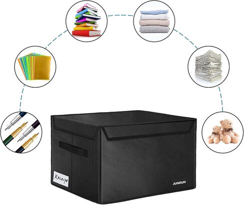 صندوق ملفات، صندوق منظم لتخزين الملفات مقاوم للحريق مع غطاء، صندوق تخزين ملفات قابل للطي مع مقبض، خزانة صندوق تخزين آمنة محمولة لمجلد تعليق قانوني بحجم الحروف، أسود in Kuwait