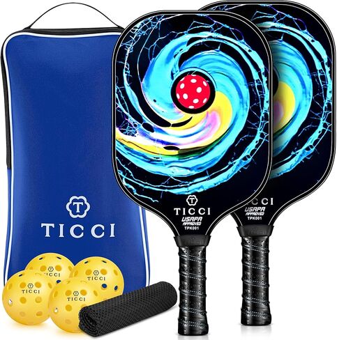 TICCI Pickleball Paddles, USAPA Approved Pickleball Paddles Set of 2, Lightweight Fiberglass Surface Pickleball Set, 4 Pickleballs, 1 Carry Bag & Mesh Bag, Pickle Ball Paddle Gifts for Men Women in Saudi Arabia