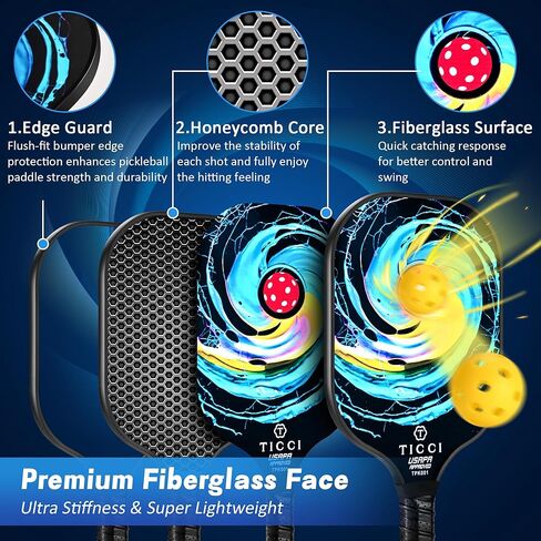 TICCI Pickleball Paddles, USAPA Approved Pickleball Paddles Set of 2, Lightweight Fiberglass Surface Pickleball Set, 4 Pickleballs, 1 Carry Bag & Mesh Bag, Pickle Ball Paddle Gifts for Men Women in Saudi Arabia