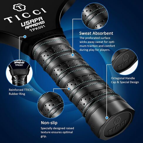 TICCI Pickleball Paddles, USAPA Approved Pickleball Paddles Set of 2, Lightweight Fiberglass Surface Pickleball Set, 4 Pickleballs, 1 Carry Bag & Mesh Bag, Pickle Ball Paddle Gifts for Men Women in Saudi Arabia