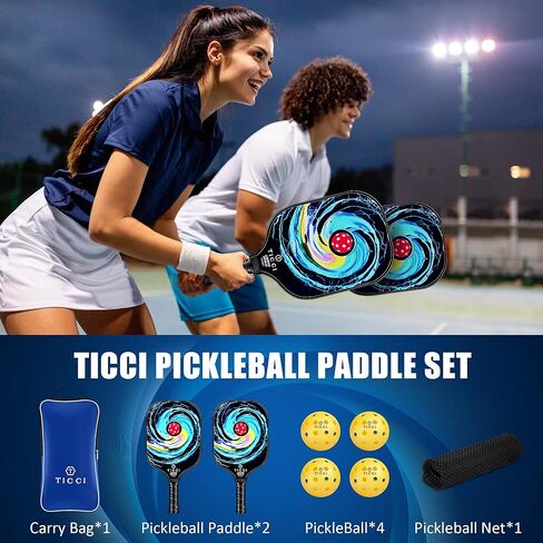 TICCI Pickleball Paddles, USAPA Approved Pickleball Paddles Set of 2, Lightweight Fiberglass Surface Pickleball Set, 4 Pickleballs, 1 Carry Bag & Mesh Bag, Pickle Ball Paddle Gifts for Men Women in Saudi Arabia