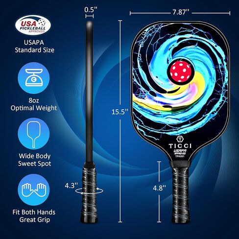 TICCI Pickleball Paddles, USAPA Approved Pickleball Paddles Set of 2, Lightweight Fiberglass Surface Pickleball Set, 4 Pickleballs, 1 Carry Bag & Mesh Bag, Pickle Ball Paddle Gifts for Men Women in Saudi Arabia