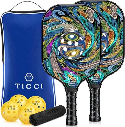 TICCI Pickleball Paddles, USAPA Approved Pickleball Paddles Set of 2, Lightweight Fiberglass Surface Pickleball Set, 4 Pickleballs, 1 Carry Bag & Mesh Bag, Pickle Ball Paddle Gifts for Men Women in Saudi Arabia