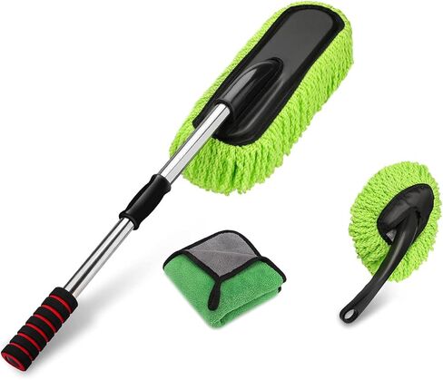 مجموعة منفضة السيارة من شينديل - فرشاة تنظيف من الألياف الدقيقة بمقبض قابل للتمديد - مجموعة تنظيف داخلية وخارجية خالية من الخدوش للسيارة والشاحنات وسيارات الدفع الرباعي والمركبات الترفيهية والدراجات النارية (أخضر) in Kuwait