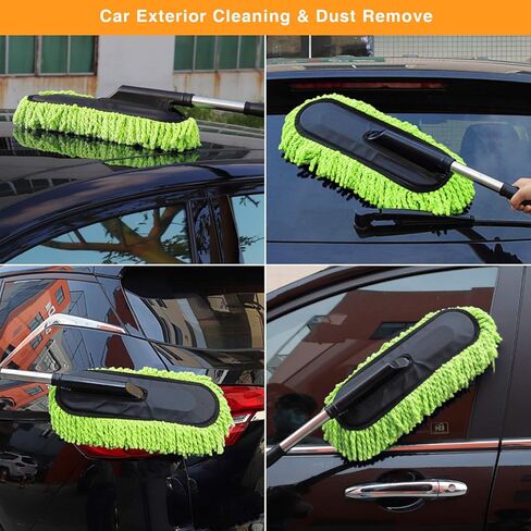 مجموعة منفضة السيارة من شينديل - فرشاة تنظيف من الألياف الدقيقة بمقبض قابل للتمديد - مجموعة تنظيف داخلية وخارجية خالية من الخدوش للسيارة والشاحنات وسيارات الدفع الرباعي والمركبات الترفيهية والدراجات النارية (أخضر) in Kuwait