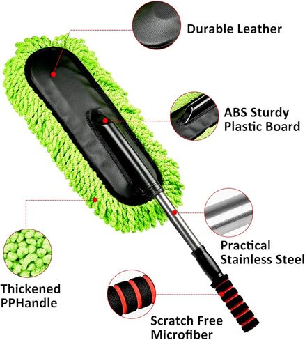 مجموعة منفضة السيارة من شينديل - فرشاة تنظيف من الألياف الدقيقة بمقبض قابل للتمديد - مجموعة تنظيف داخلية وخارجية خالية من الخدوش للسيارة والشاحنات وسيارات الدفع الرباعي والمركبات الترفيهية والدراجات النارية (أخضر) in Kuwait