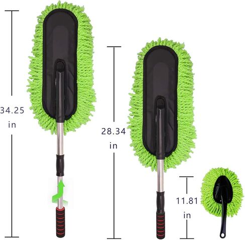 مجموعة منفضة السيارة من شينديل - فرشاة تنظيف من الألياف الدقيقة بمقبض قابل للتمديد - مجموعة تنظيف داخلية وخارجية خالية من الخدوش للسيارة والشاحنات وسيارات الدفع الرباعي والمركبات الترفيهية والدراجات النارية (أخضر) in Kuwait