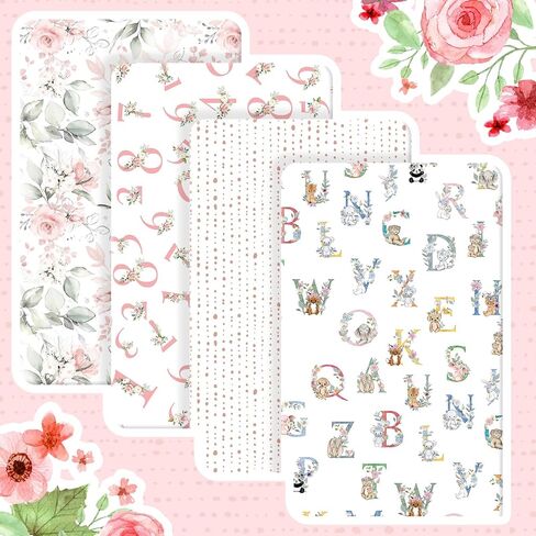 Peryiter 4 Pack Crib Sheets for Girls, Floral Crib Sheet Fitted Baby Bed Sheet Set, Standard Size Crib Mattress, 52'' x 28'', Floral Number Nursery Decor, 4 Pack, Pink, White in Saudi Arabia