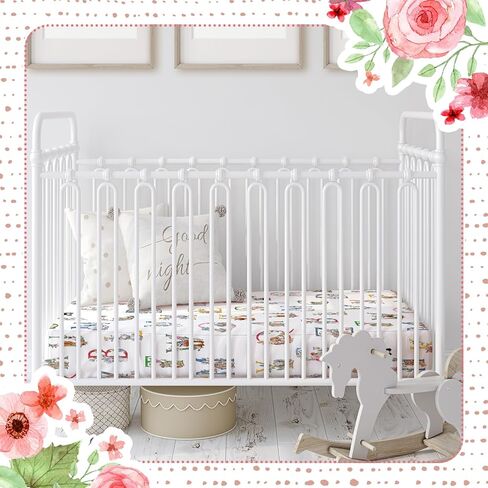 Peryiter 4 Pack Crib Sheets for Girls, Floral Crib Sheet Fitted Baby Bed Sheet Set, Standard Size Crib Mattress, 52'' x 28'', Floral Number Nursery Decor, 4 Pack, Pink, White in Saudi Arabia